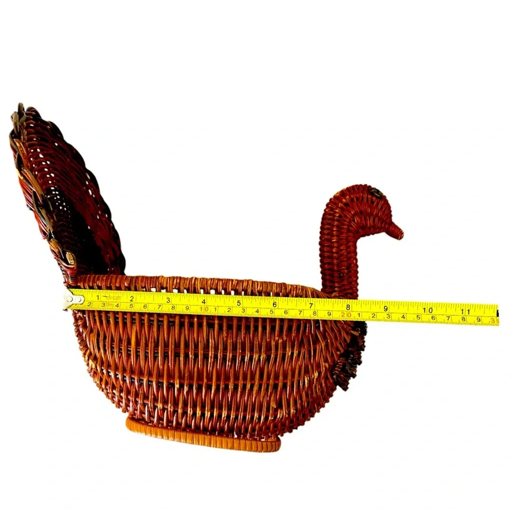 Vintage Turkey Wicker Basket Bread Bun Holder Holiday Thanksgiving Decor